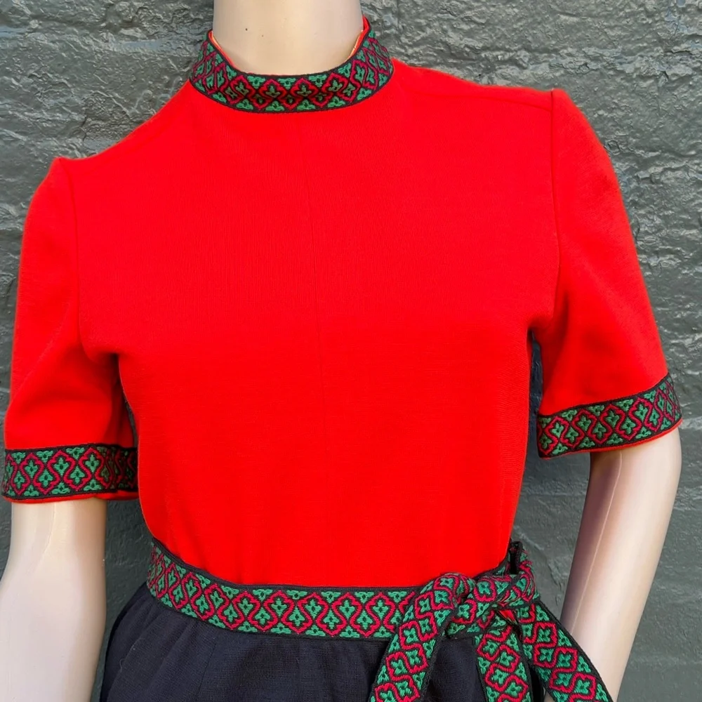 - Vintage Red Romper & Wrap Skirt Embroidered Edge Set! EUC!